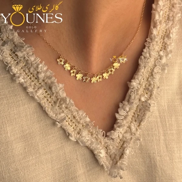 گردنبند طلا گلی پنج پر تراش دار